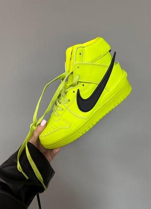 Яскраві високі кросівки nike sb dunk high x ambush acid green неонові салатові4 фото