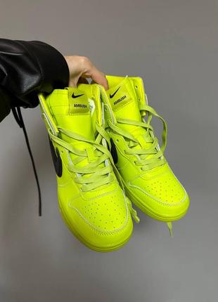 Яскраві високі кросівки nike sb dunk high x ambush acid green неонові салатові3 фото