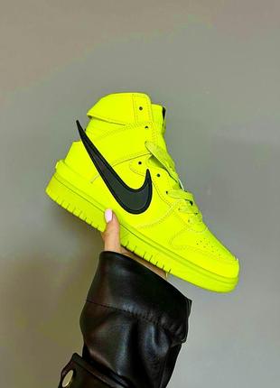 Яркие высокие кроссовки nike sb dunk high x ambush acid green неоновые салатовые