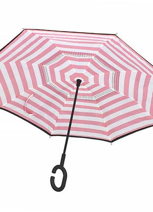Зонт lesko up-brella розово-белые полосы двойной купол водоотталкивающая пропитка эргономичная ручка kro-89