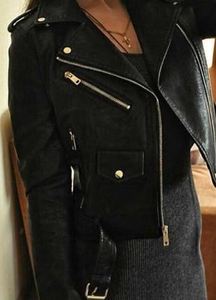 Стильная черная куртка кожанка косуха экокожа хит сезона3 фото