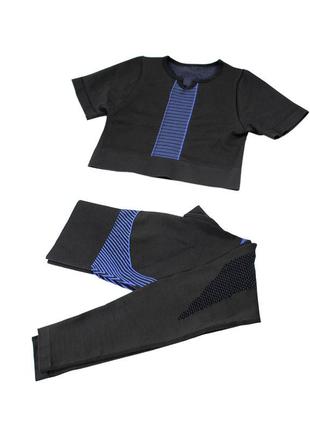 Комплект женский лосины и топ lesko the queen jane 101 black-blue l для фитнеса занятий спортом set-22