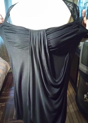 Топ-блуза туніка р 54 чорний трикотаж з гіпюром1 фото