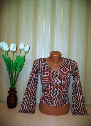 Блуза кроп в этно стиле с рукавом трапеция