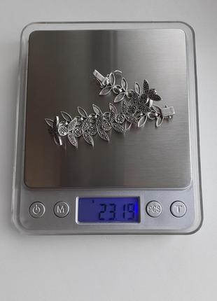 Шикарный серебряный браслет с марказитами9 фото
