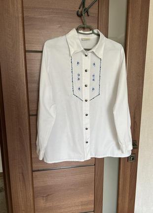 Рубашка блуза белая вышивка вышиванка  размер м
