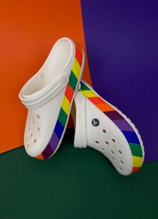 Женские сабо крокс crocband rainbow block clog white multi