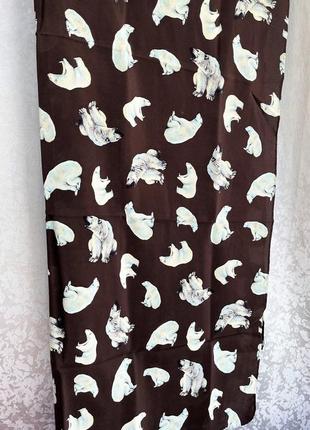 Шелковый винтажный платок с принтом медведи, шов роуль,  шелк в стиле fabric frontline