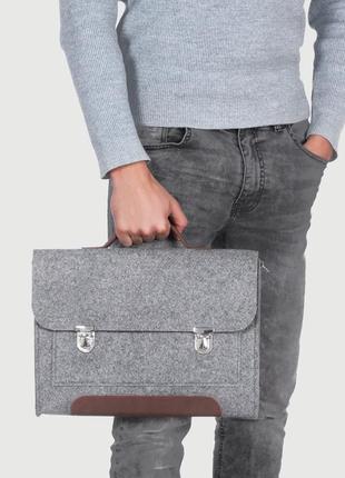 Gs13  серый войлочный портфель gmakin на металлических застежках2 фото