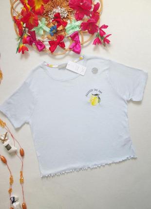 Суперовая укороченная футболка в мелкий рубчик с лимоном new look 💜💖💜1 фото