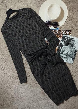 Гарна трикотажна сукня міді з поясом/плаття з розрізами