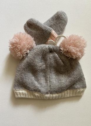 Зимняя шапочка для девочки с перчатками.4 фото