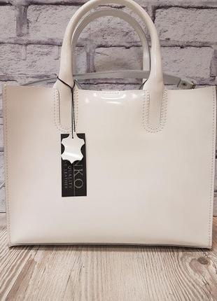 Сумка жіноча натуральна шкіра біла глянсова 1691