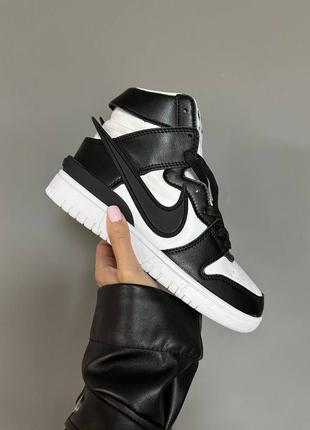 Круті високі кросівки nike sb dunk high x ambush black white чорно-білі