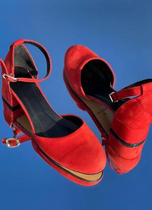 Женские босоножки туфли на каблуке красные замшевые кожаные красный под заказ все цвета 36-43р
