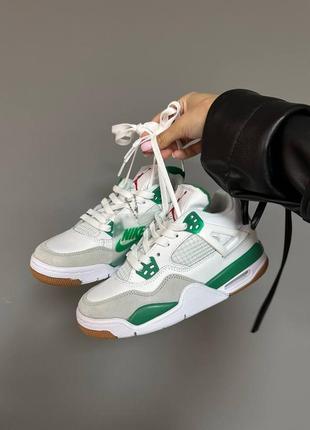 Крутезні кросівки nike air jordan 4 retro x sb pine green white білі з зеленим