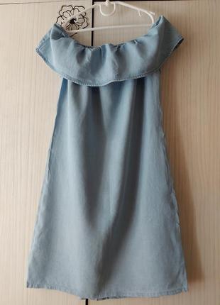 Джинсовое платье, сарафан с открытыми плечами, фемели лук3 фото