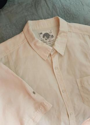 Льняная рубашка с коротким рукавом шведка тенниска светло-бежевая urban spirit