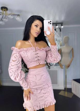 Жіночий літній костюм блуза + спідниця з прошви