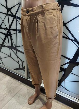 Свободные укороченные брюки цвета кемел zara 44-46