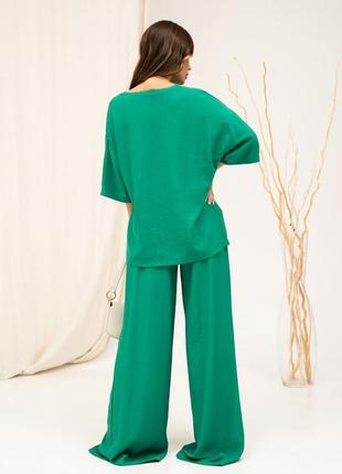 Зелений лляний костюм із широкими брюками3 фото