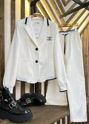 Женский брендовый брючный костюм белый сеline