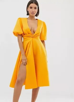 Стильное плниз неопрена миди с пышными рукавами asos disign