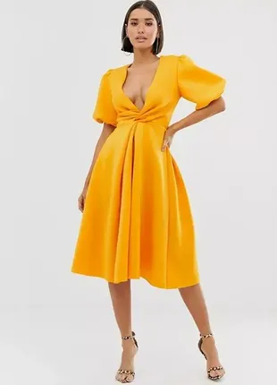 Стильное плниз неопрена миди с пышными рукавами asos disign