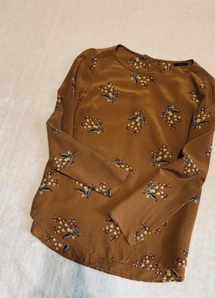 Шовкова коричнева блузка прямий регульований рукав massimo dutti