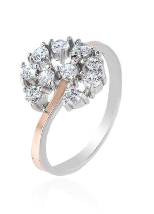 Серебряное кольцо со вставками золота и циркония grace-10 размер:17;17.5;19;