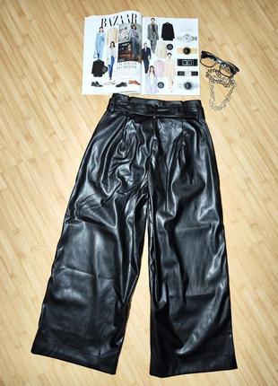 Vero moda🔥стильні чорні кюлоти вільні брюки палаццо з еко шкіри, xs/327 фото