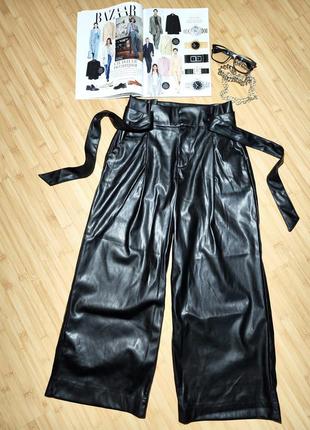 Vero moda🔥стильні чорні кюлоти вільні брюки палаццо з еко шкіри, xs/322 фото