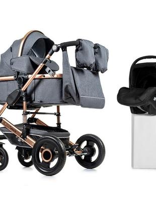 Коляска дитяча 3в1 трансформер ninos freelander grey + автокрісло