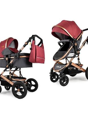 Коляска универсальная 2в1 трансформер красная ninos brava new red grey