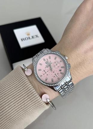Женские модные часы на руку серебристые с розовым циферблатом