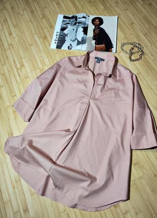 Primark 🩷стильна коттонова бежево-рожева сорочка вільного силуету з дуже заниженою лінією плеча,4 фото