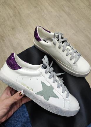 Женские кроссовки кеды белые+серые звезда голден гуся golden goose white grey star