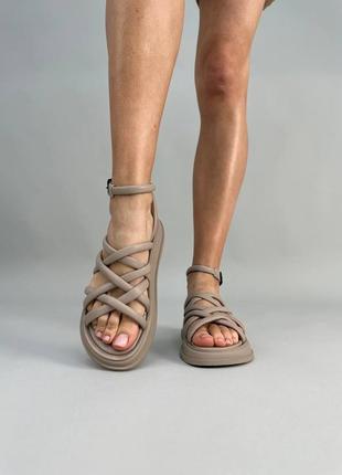Стильные бежевые босоножки/сандалии плетения кожаные/кожа женские - женская обувь на лето6 фото