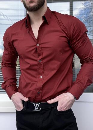 Hugo hugo boss slim fit рубашка l размер бордовая