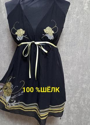 Пеньюар-ночнушка,платье мини для сна 100% натуральный шёлк брендовая ted baker.