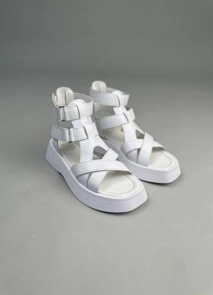 Стильные белые сандалии/босоножки с пряжкой ремешком женские кожаные/кожа летние,женская обувь на лето 2023-20246 фото