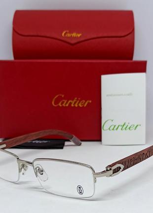 Очки в стиле cartier имиждевые унисекс оправа серебистый металл дужки дерево