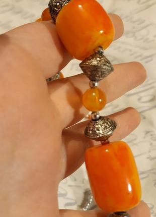 Бусы бакелитовые янтарь женские ожерелье ораньжевые8 фото