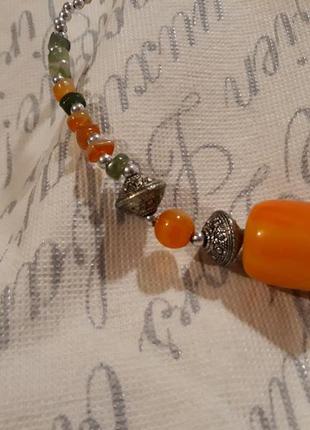 Бусы бакелитовые янтарь женские ожерелье ораньжевые3 фото