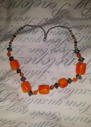 Бусы бакелитовые янтарь женские ожерелье ораньжевые2 фото