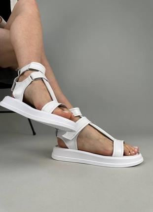Стильные белые сандалии/босоножки на липучке женские кожаные/кожа летние,женская обувь на лето 2023-20242 фото