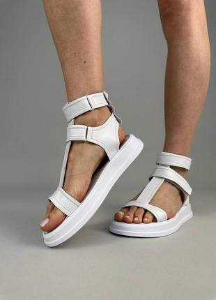 Стильные белые сандалии/босоножки на липучке женские кожаные/кожа летние,женская обувь на лето 2023-20244 фото