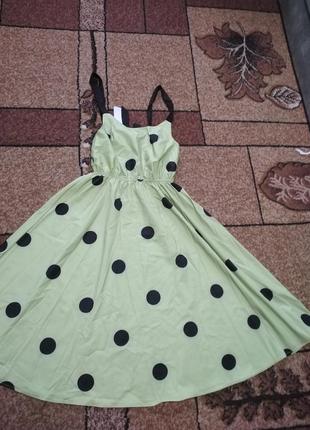 Оливкове новое платье в горох. спина окритая2 фото