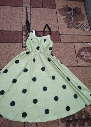 Оливкове новое платье в горох. спина окритая3 фото