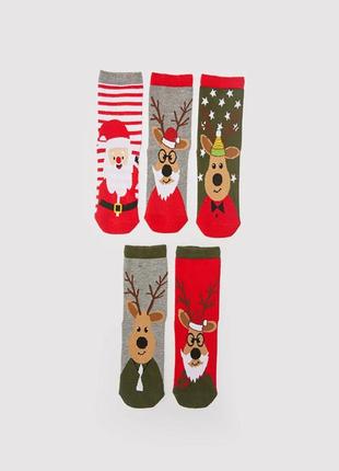 4 - 6 лет 26 - 29 р новые фирменные детские носки комплект 5 пар новогодний принт lc waikiki
